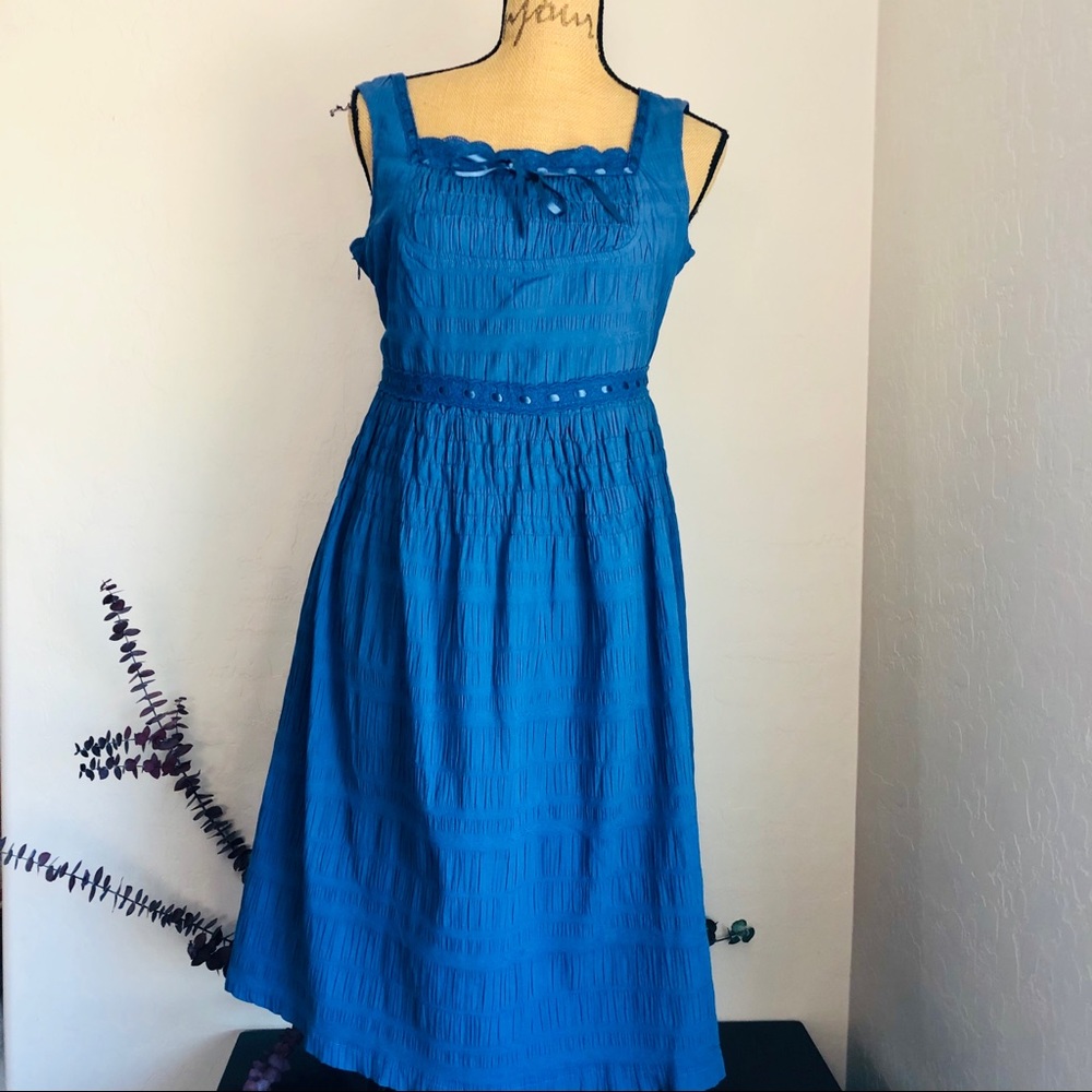 A. YiLian Cobalt Blue Peasant Midi Full Dress